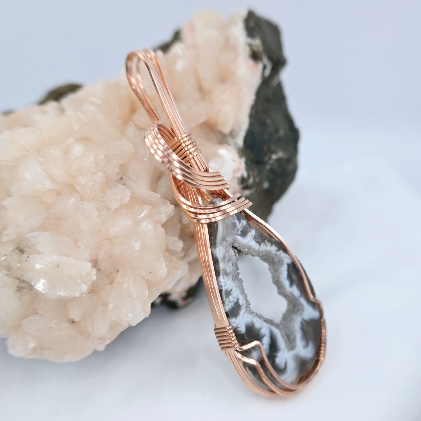 Oco Geode Slice Pendant Wrapped In Copper