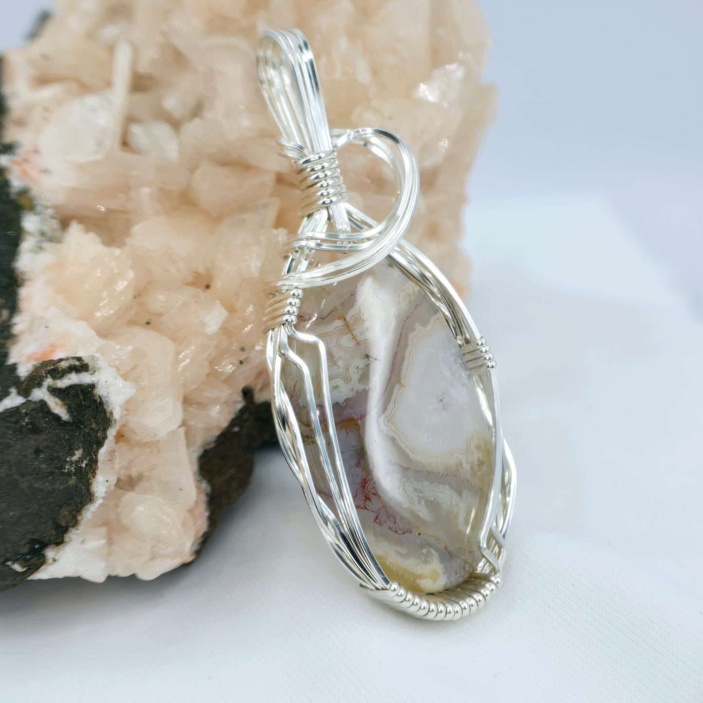 Montana Agate Pendant Wrapped In Sterling Silver