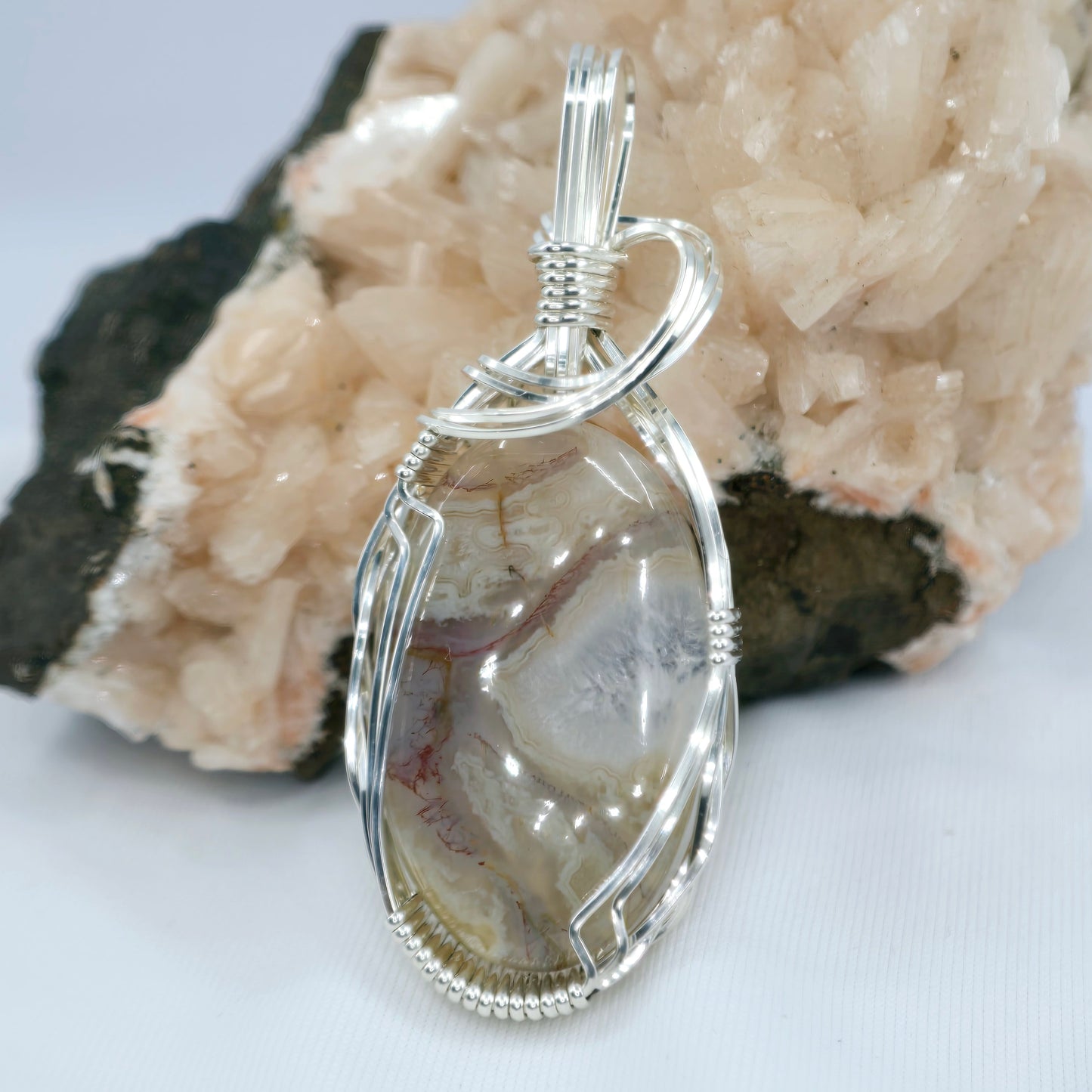 Montana Agate Pendant Wrapped In Sterling Silver