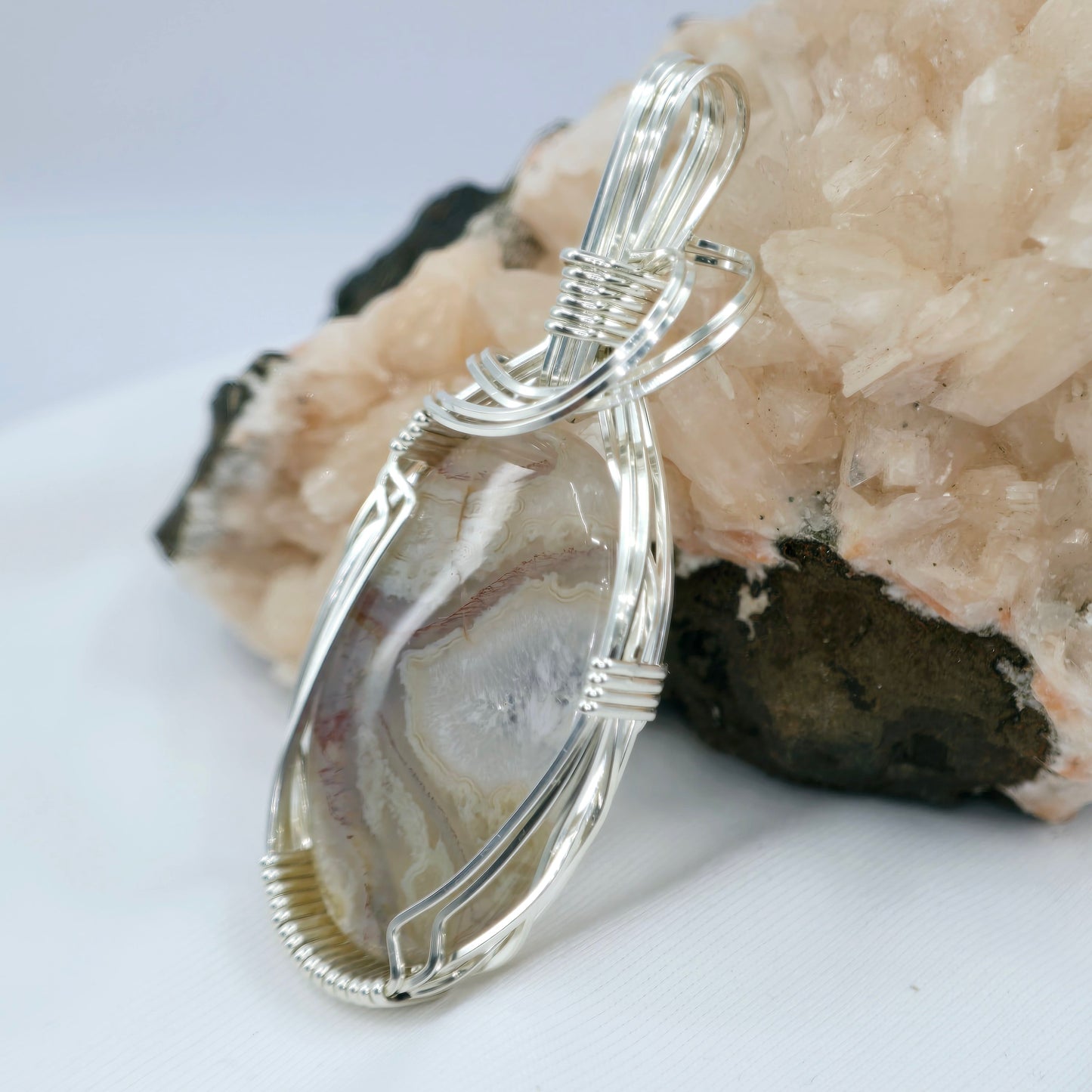 Montana Agate Pendant Wrapped In Sterling Silver