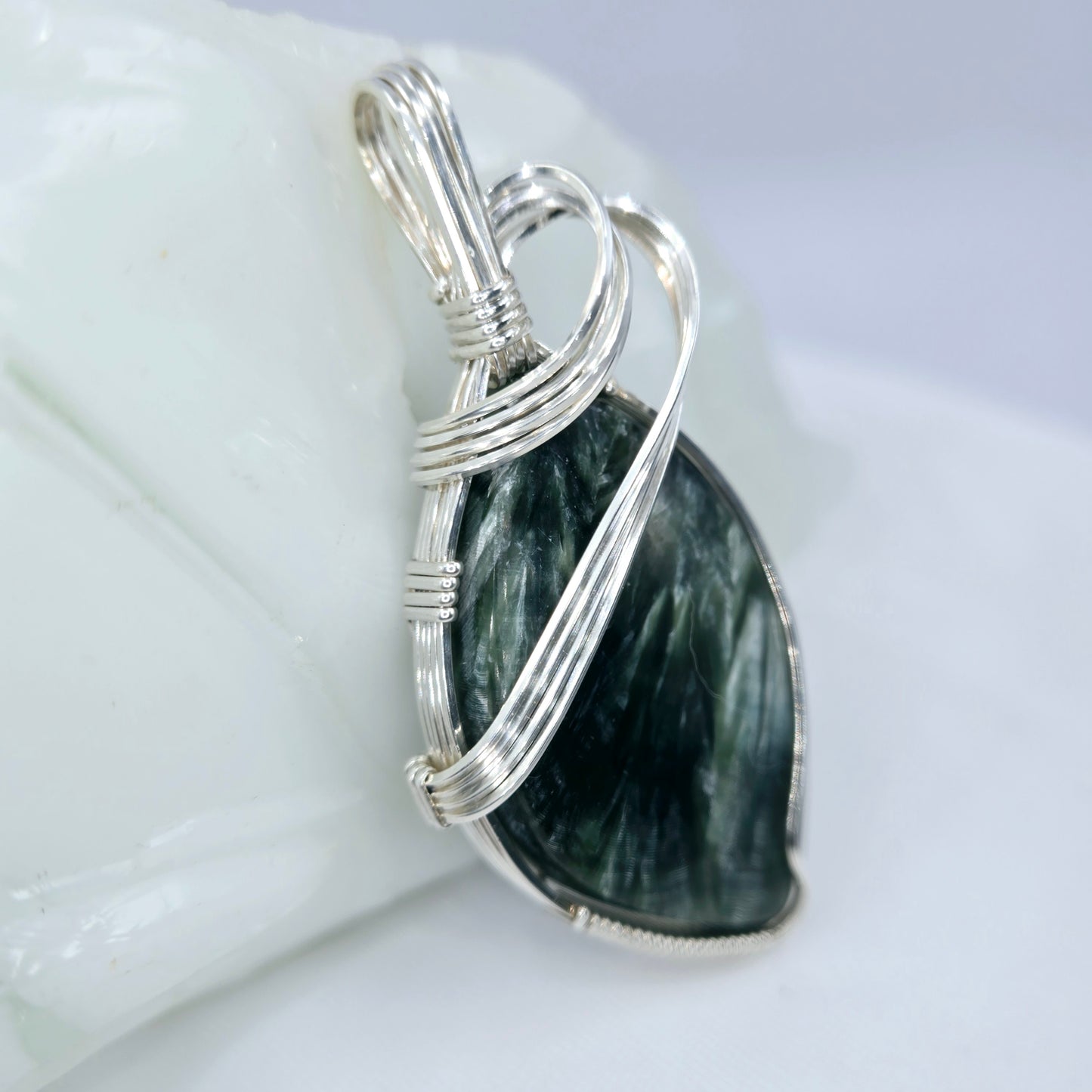 Madagascar Green Labradorite Pendant Wrapped In Sterling Silver