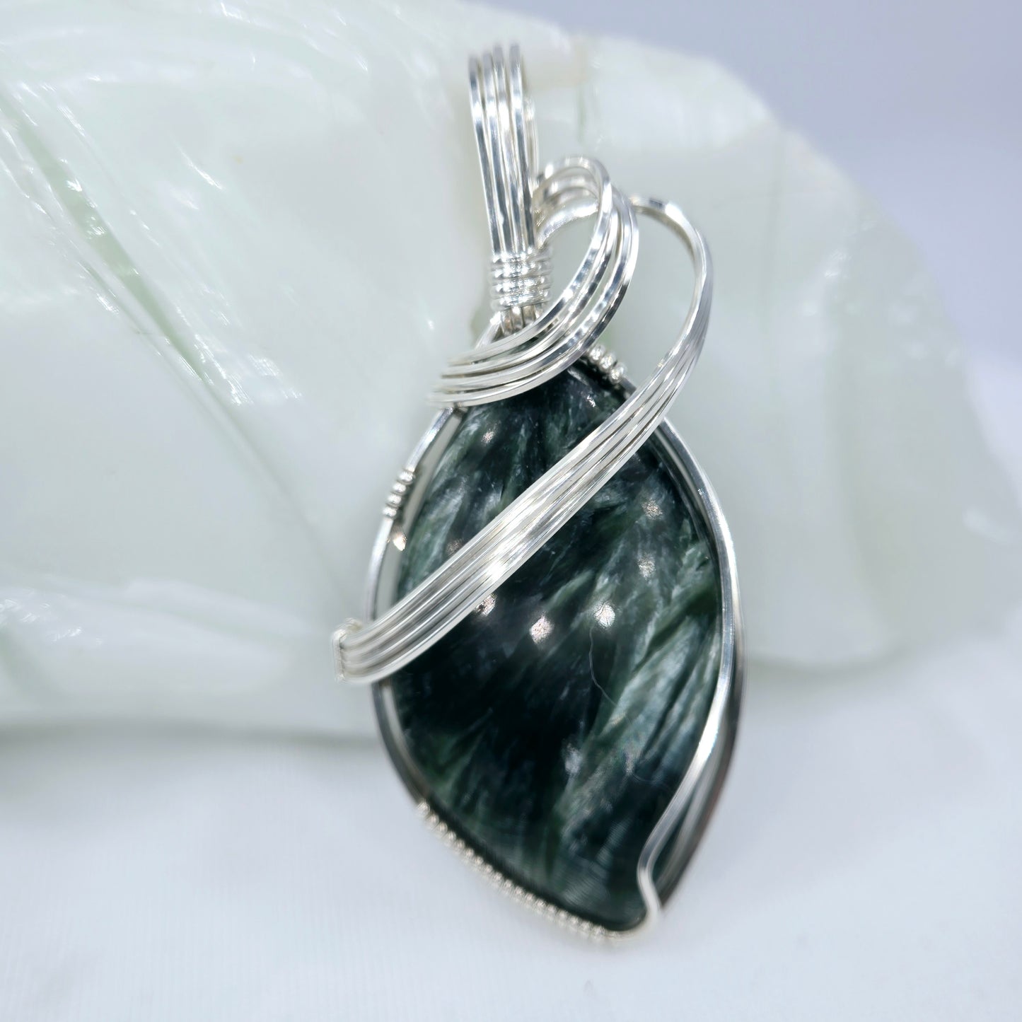 Madagascar Green Labradorite Pendant Wrapped In Sterling Silver