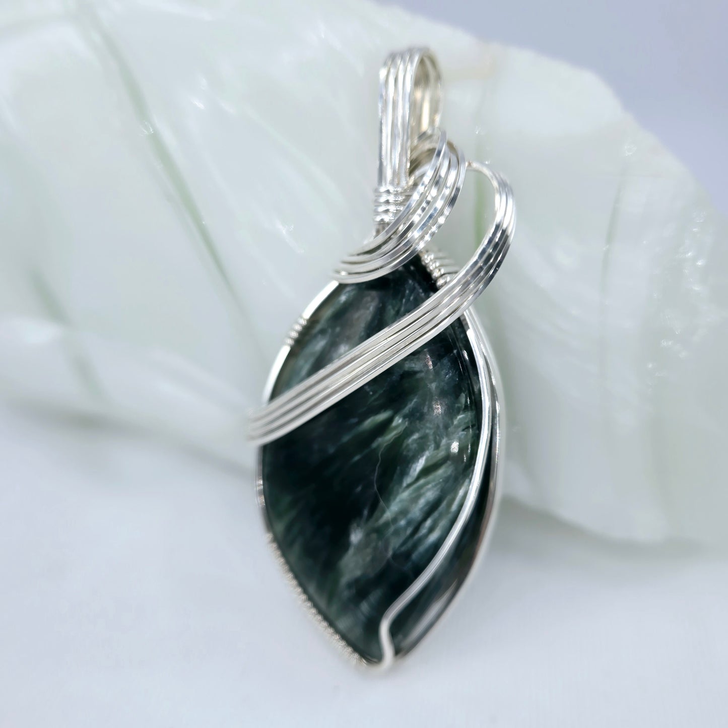 Madagascar Green Labradorite Pendant Wrapped In Sterling Silver