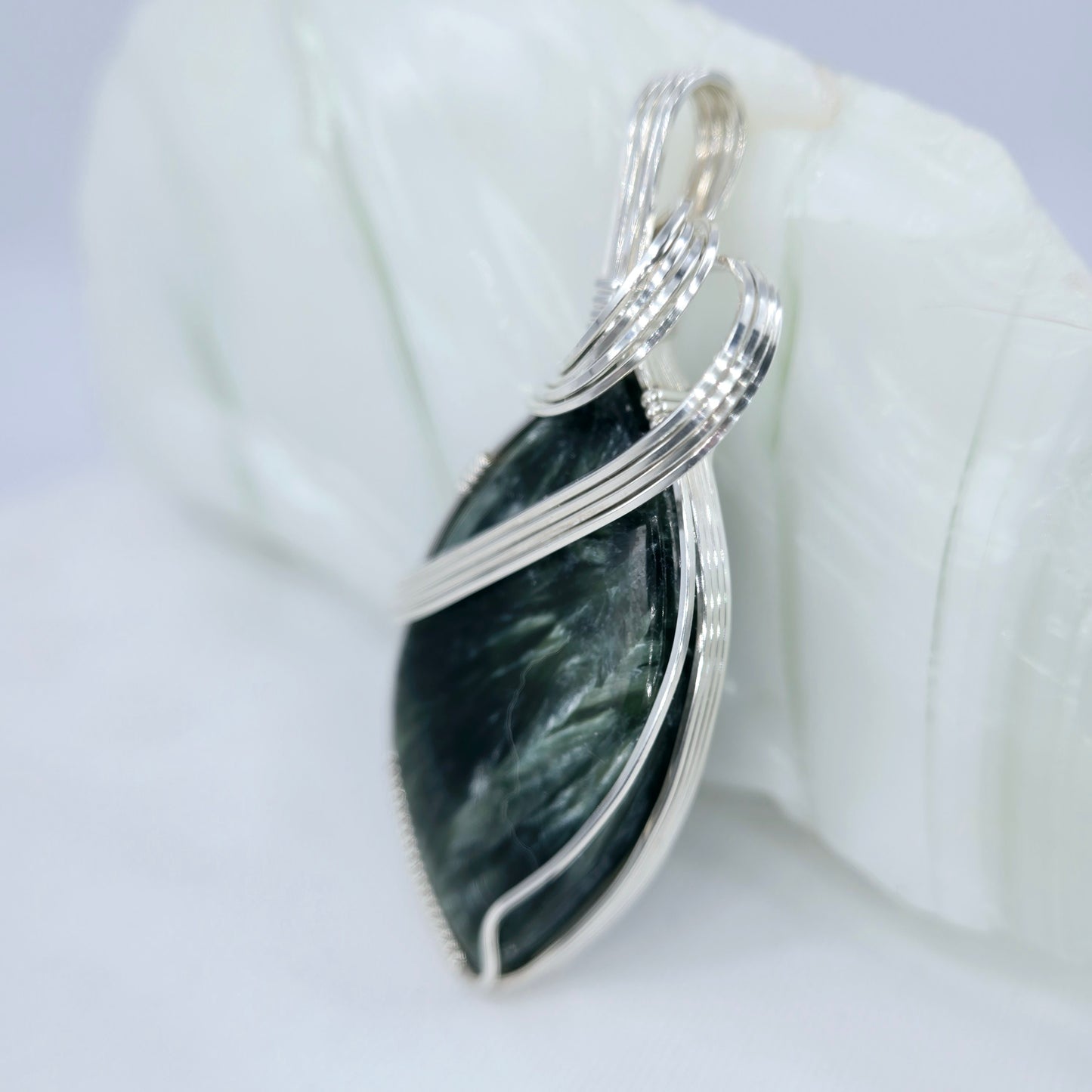 Madagascar Green Labradorite Pendant Wrapped In Sterling Silver